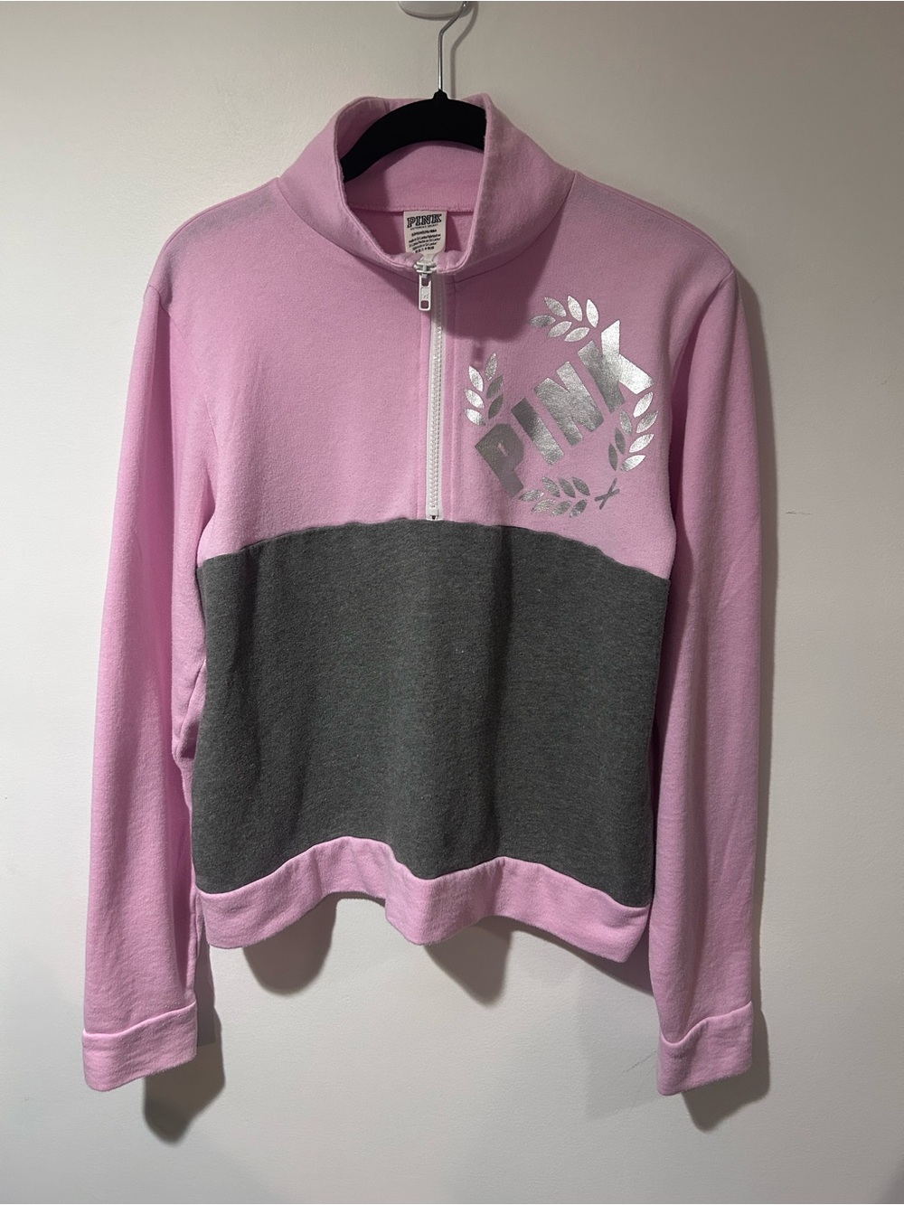 PINK Victoria's Secret Pink & Gray Colorblock Half-Zip Pullover